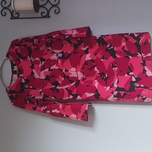 Pink Abstract Design Dress with Flare Sleeves